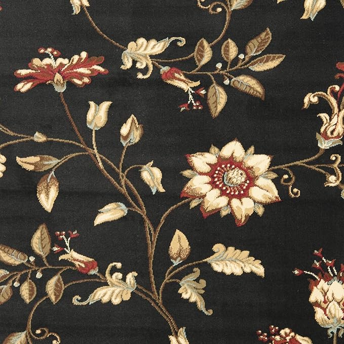 SAFAVIEH Lyndhurst Collection Area Rug - 6'7" x 9'6", Black & Multi, Traditional Floral Design, Non-Shedding & Easy Care, Ideal for High Traffic Areas in Living Room, Bedroom (LNH552-9091)