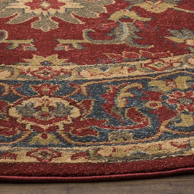 SAFAVIEH Mahal Collection Area Rug - 6'7" Round, Red & Navy, Traditional Oriental Design, Non-Shedding & Easy Care, Ideal for High Traffic Areas in Living Room, Bedroom (MAH693F)
