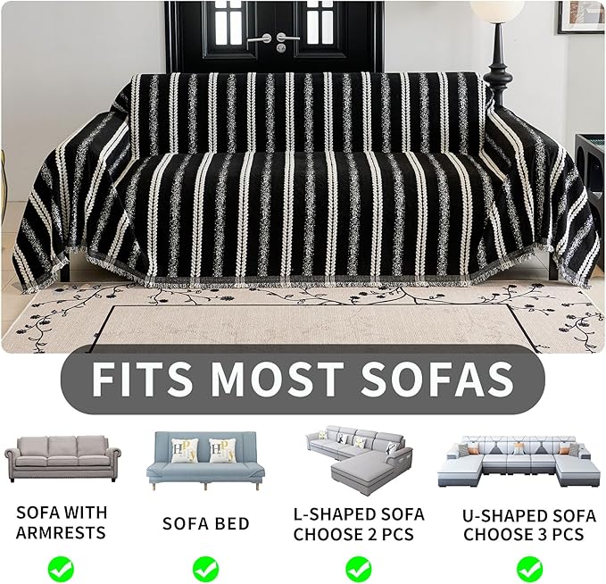 HAOMAIJIA Non Slip Couch Cover Sofa Covers for 3 Cushion Couch Washable sectional Couch Covers for Dogs pet Furniture Protector Couch Cover Blanket for Living Room (TM-Black, 71"x134")
