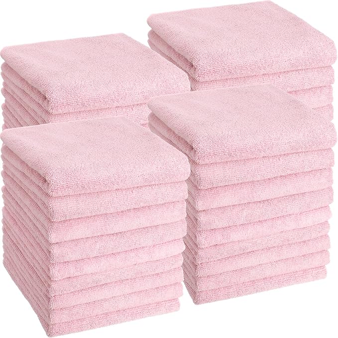 Shimeyao 40 Pack Bleach Proof Towels Microfiber Absorbent Resistant Hair Hand Towels Bulk Quick Dry for Barber Gym Bath Spa Shaving (Dark Pink,16 x 29 Inch)