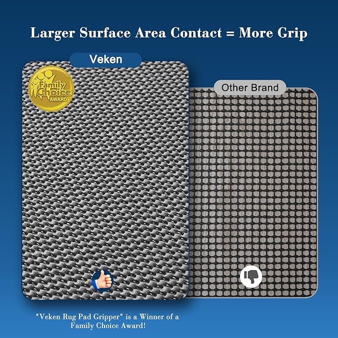 Veken 5x8 Ft Rug Pad Gripper for Hardwood Floors, Non Slip Rug Pads for Area Rugs, Thick Dark Grey Rug Grippers for Tile Floors, Under Carpet Anti Skid Mat, Keep Your Rugs Safe and in Place