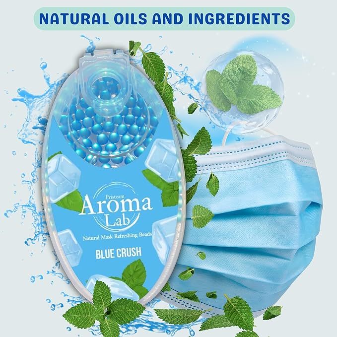 Face Mask Refresher - 500 Blue Menthol Scented Air Freshener Beads for Face Masks – Long-Lasting Fresh Aroma with Natural Essential Oils (5 Packs of 100)