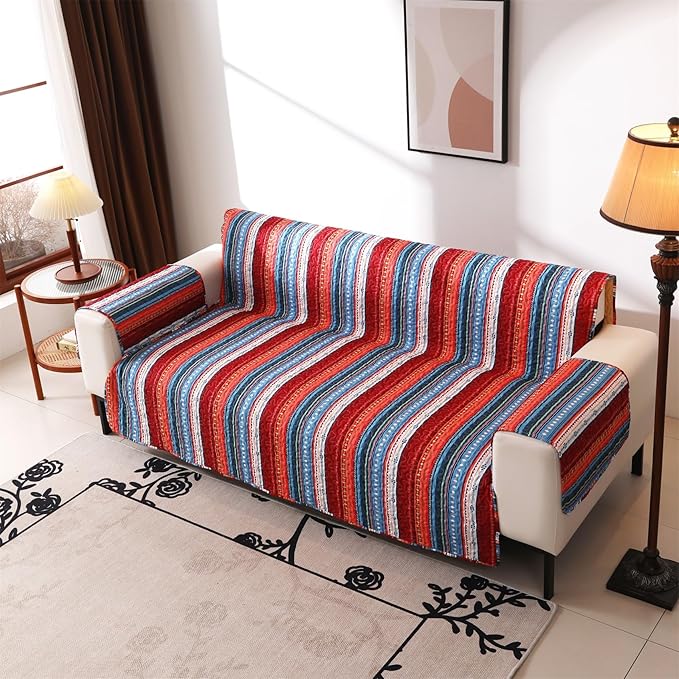 Cmfshape Skidproof Sofa Cover-Boho Sofa Slipcover with Elastic Straps-Easy Fit Slip Cover-Bohemian Washable Furniture Protector for Pets and Kids(Loveseat108 x75,Blue)
