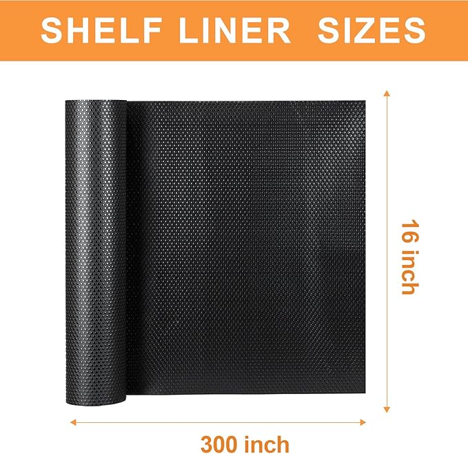 FLPMIX Shelf Liner Drawer Liners - 16 X 300 Inch Black, Waterproof Cabinets Liners, Easy to Cut Drawer Mat for Kitchens Cupboard