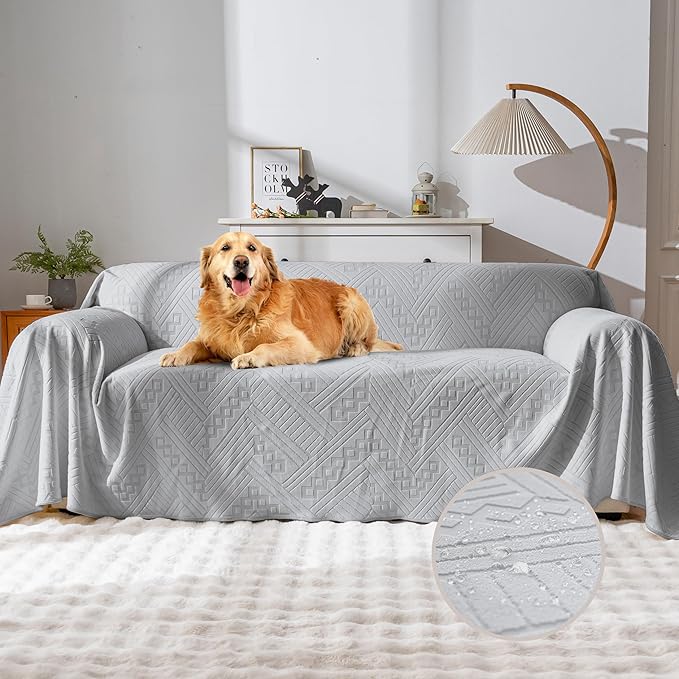 Waterproof Couch Cover, Reversible, Pet-Friendly, Washable and Anti-Slip Sofa Covers for Sofa Protection with 2 Cushions, Ideal Sofa Slipcovers for Dogs and Cats (71×102in/Light Grey)