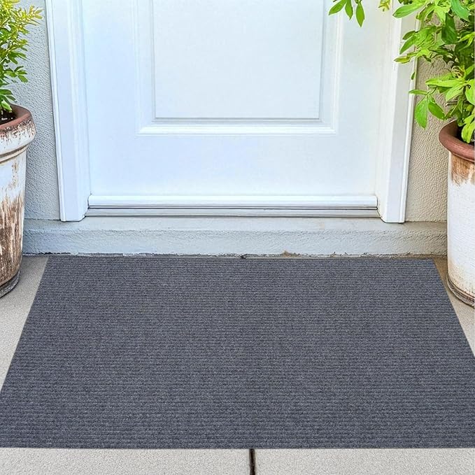 iCustomRug Ribbed Entryway Door Mat – 3'x9' Charcoal, Indoor/Outdoor, Non-Slip TPR Rubber Backing, Low-Profile All-Weather Carpet, Non-Shedding & Easy Care, Utility Rug Ideal for High Traffic Areas