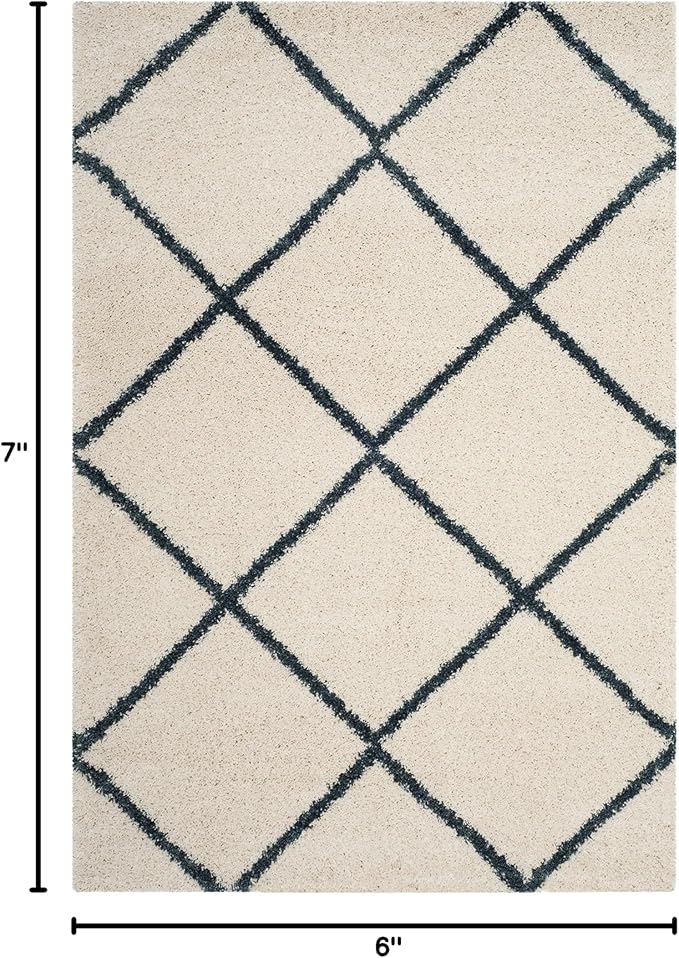 SAFAVIEH Hudson Shag Collection Area Rug - 5'3" x 7'6", Ivory & Slate Blue, Modern Trellis Design, Non-Shedding & Easy Care, 2-inch Thick Ideal for High Traffic Areas in Living Room, Bedroom (SGH281T)