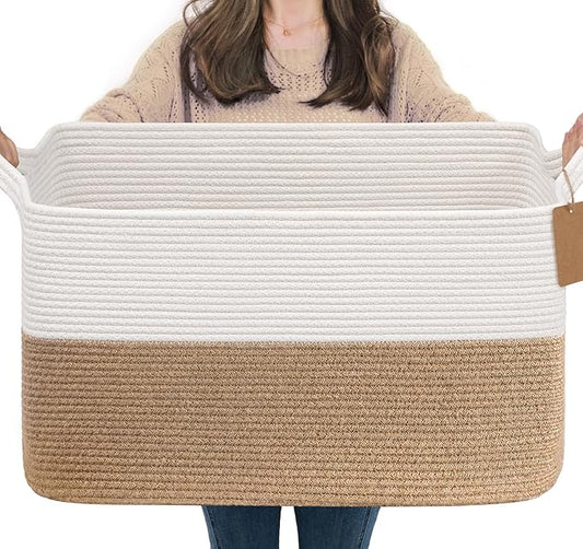 Goodpick Woven Storage Baskets for Organizing 22”x17”x12” Large Blanket Basket for Living Room Bedroom, Dog Toy Basket with Handles, Stylish Gift Baskets Empty for Home Décor