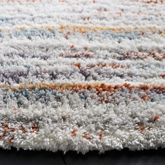 SAFAVIEH Berber Shag Collection Area Rug - 8' Round, Blue Rust & Ivory, Stripe Design, 1.2-inch Thick Ideal for High Traffic Areas in Living Room, Bedroom, Dining (BER565A-8R)