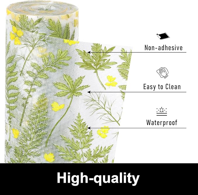 Cooyes Shelf Liners for Kitchen Cabinets, Waterproof and Oil-Proof Kitchen Cupboard Liner, Refrigerator Liners and Plastic Drawer Mats EVA Non Adhesive Shelves（17.5" W x 197" L）