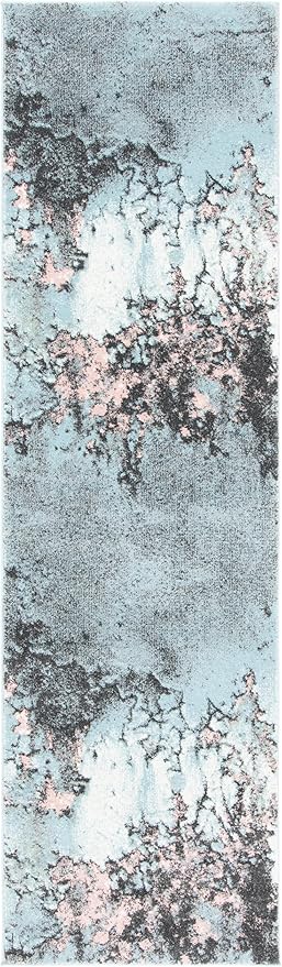 SAFAVIEH Glacier Collection 2'3" x 6' Blue/Pink GLA125L Modern Abstract Non-Shedding Living Room Bedroom Runner Rug