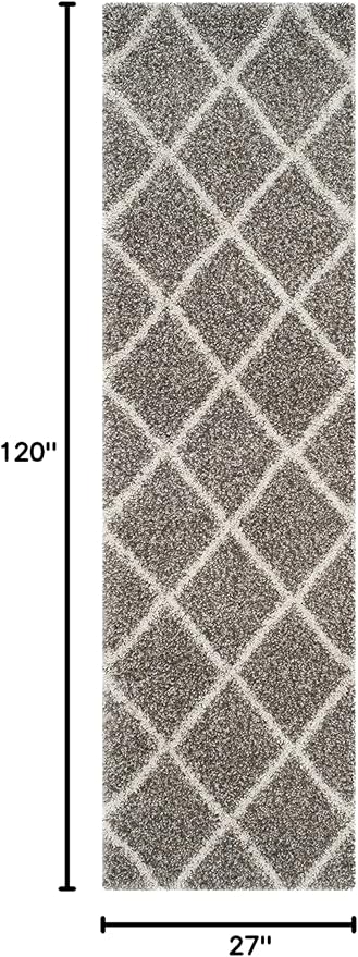 SAFAVIEH Hudson Shag Collection Runner Rug - 2'3" x 10', Grey & Ivory, Modern Trellis Design, Non-Shedding & Easy Care, 2-inch Thick Ideal for High Traffic Areas in Living Room, Bedroom (SGH281B)