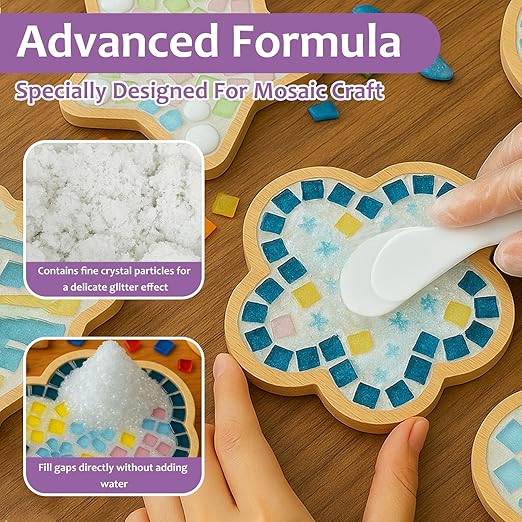 400g Mosaic Crystal Grout for Crafts, Mosaics Tile Tools, High Color Contrast, Direct caulking, Suitable for Mosaic Tiles, DIY Craft Projects (White)