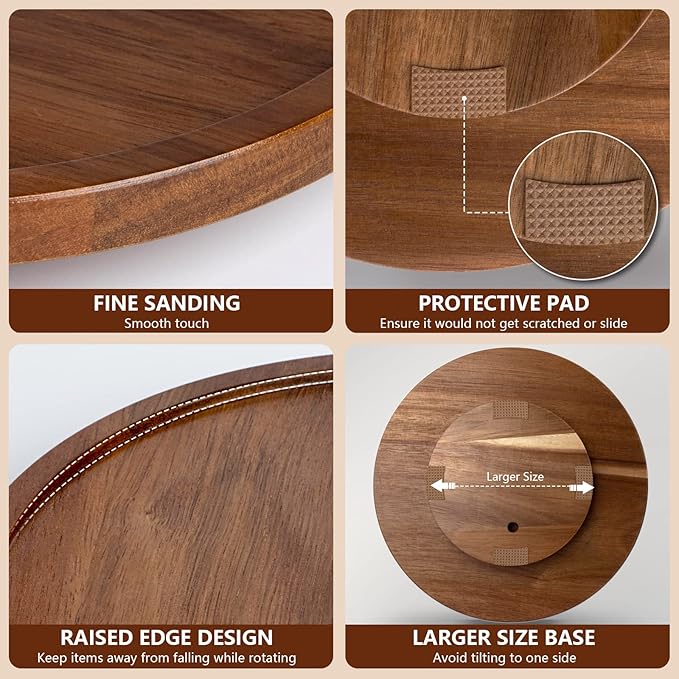 Lazy Susan Organizer for Table, 12 Inch Wooden Lazy Susan Turntable for Cabinet, Acacia Wood Turntable Kitchen Spice Rack (1 Pack)