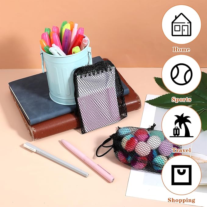 8 Pcs Mesh Bags, Small Mesh Bags Drawstring Rock Collecting Bag Black Drawstring Storage Bag Polyester Net Sack 6 X 4" Mini Net Sack for Traveling Portable Outdoor Activities