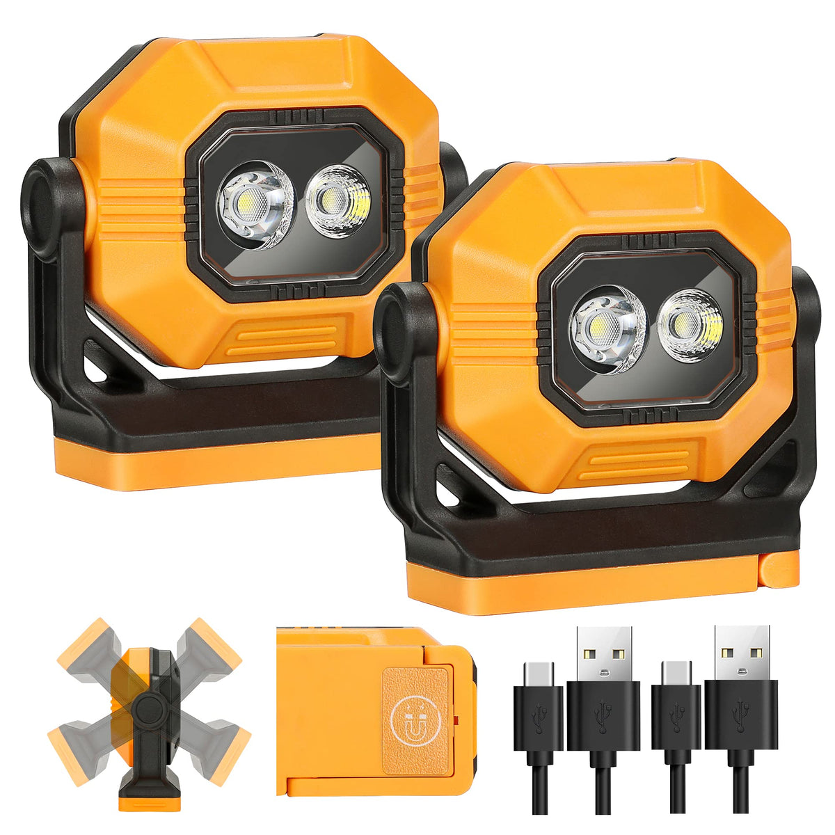 Easymaxx Rechargeable Magnetic Work Light 2 Pack, 1500LM LED - Image 1