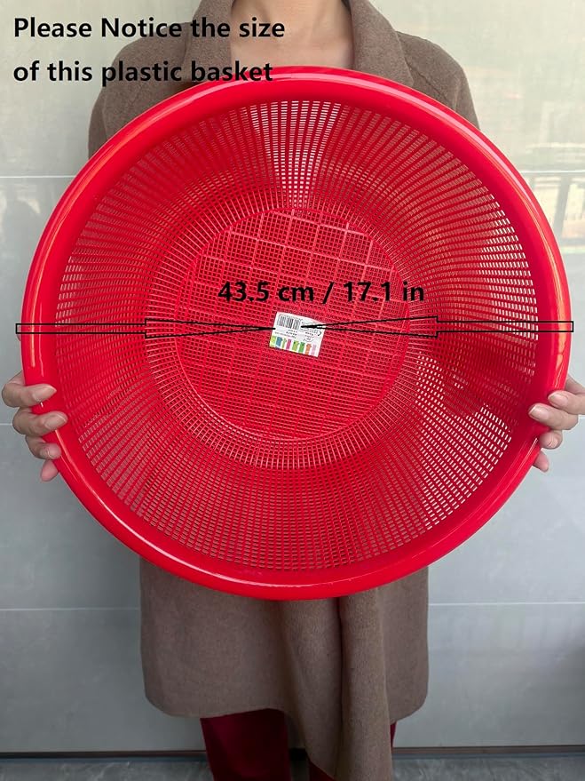 4 Pcs Large Plastic Wash Basket Round Perforated Colander Wash Vegetables and Fruits Drain Cooked Pasta Kitchen Essentials Food Strainer Basket Strainer Kitchen Red Orange color