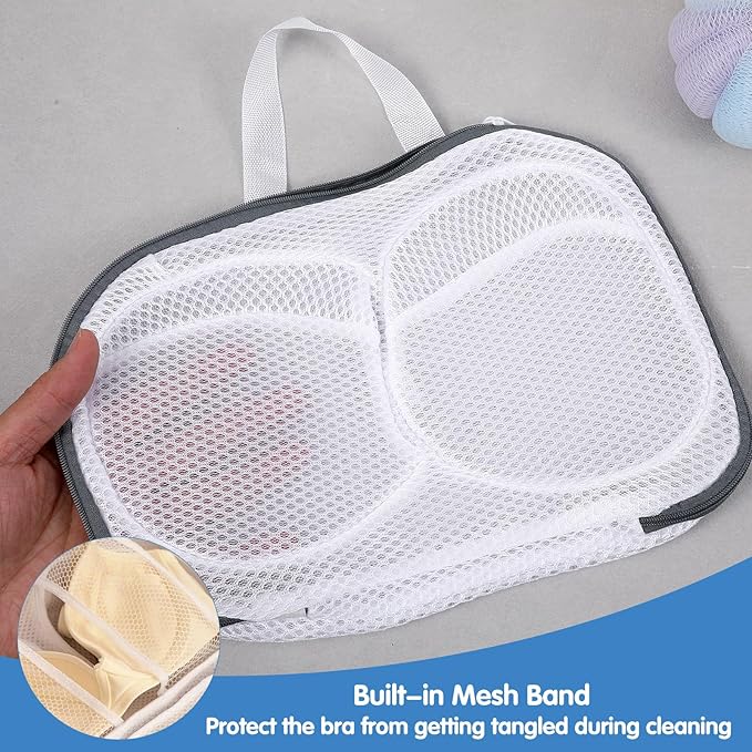 2 Pcs Laundry Bag for Bras, Bra Bag For Washing Machine, White Protective Mesh Wash Bags, Durable Bra Wash Bags with Zipper Closure for Machine Washing Delicates and Lingerie Care