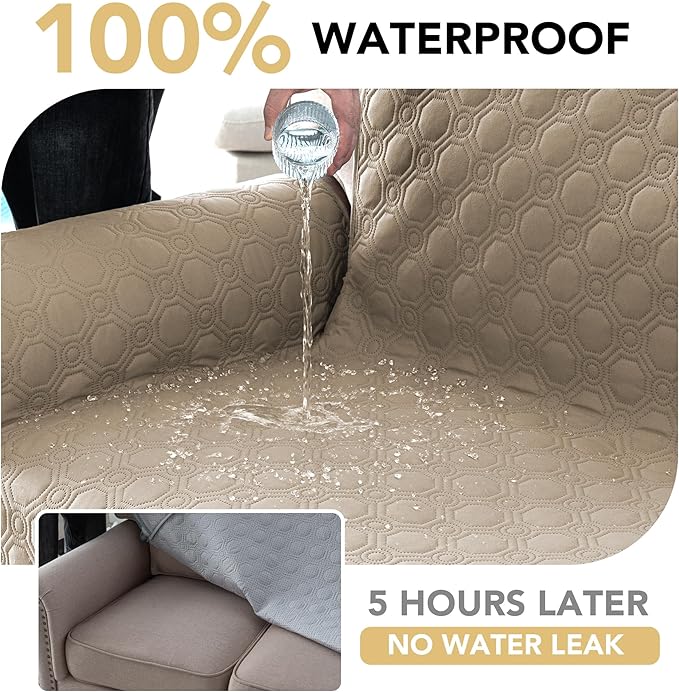 H.VERSAILTEX 100% Waterproof Sofa Covers for Dogs Pets with Non Slip Backing Couch Seat Covers with Side Pocket for 3 Cushion Couch Washable Dog Couch Cover Protector Sofa Slipcovers (Sofa, Taupe)