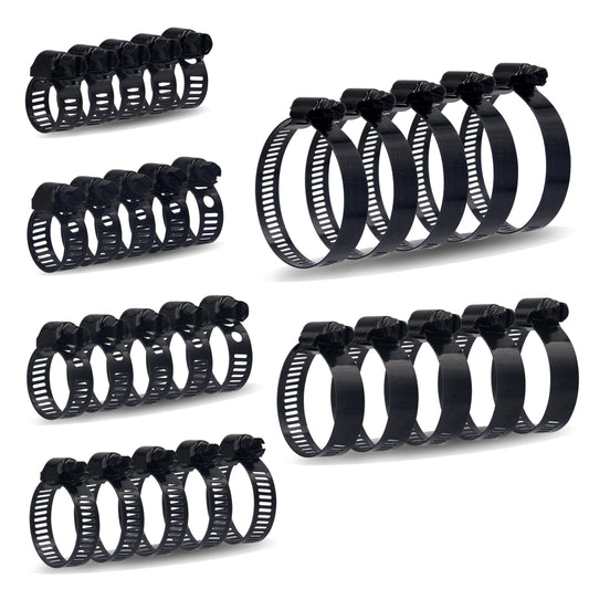 30pcs Black Hose Clamps 6-51mm(1/4"-2") Adjustable Range - Image 1