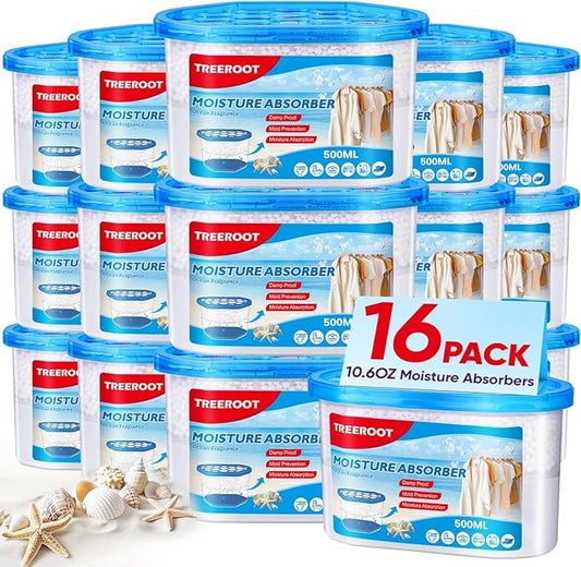 16 Pack Moisture Absorbers, 10.5 OZ Humidity Absorber Bucket, Moisture Absorbers for Closet, Dehumidifier Bucket for Wardrobes (Ocean Scent), Kitchens and Bathrooms