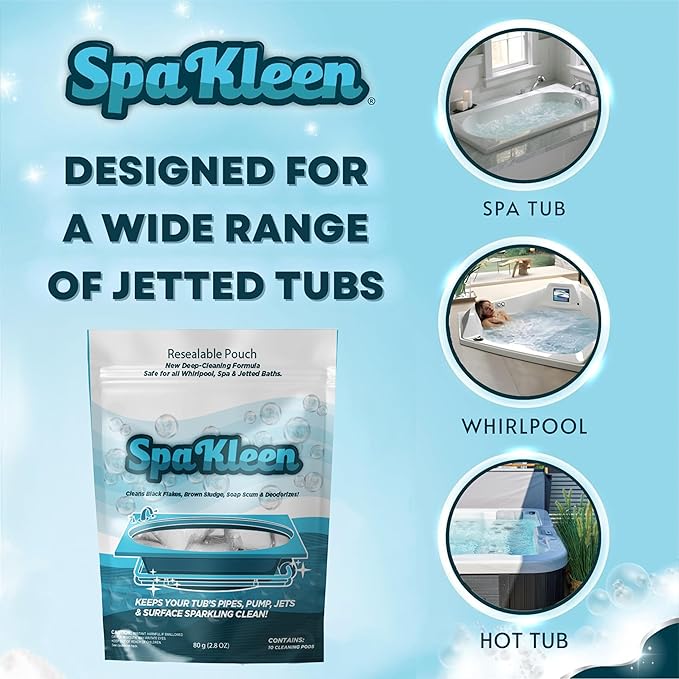 Jetted Tub Cleaner – Unscented, Septic Safe Powder for Whirlpool & Jacuzzi | 10 Cleanings Per Pouch | Fast 15-Minute Action | Removes Sludge, Soap Scum & Black Flakes | Made in USA