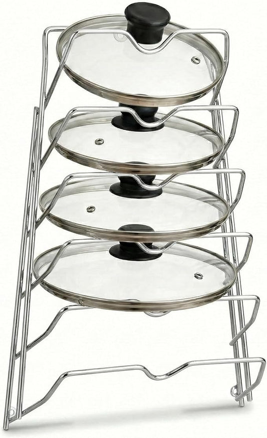 Evelots 6-Tier Pot Lid Organizer for Cabinet Door or Pantry Wall - Pots and Pans Lid Holder Rack - Glass or Metal Pan Covers Cabinet Organizer Kitchen Storage - Chrome Finished