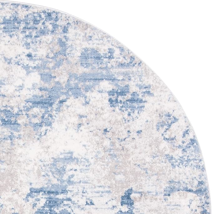 SAFAVIEH Amelia Collection Area Rug - 6'7" Round, Grey & Blue, Modern Abstract Design, Non-Shedding & Easy Care, Ideal for High Traffic Areas in Living Room, Bedroom (ALA705F)