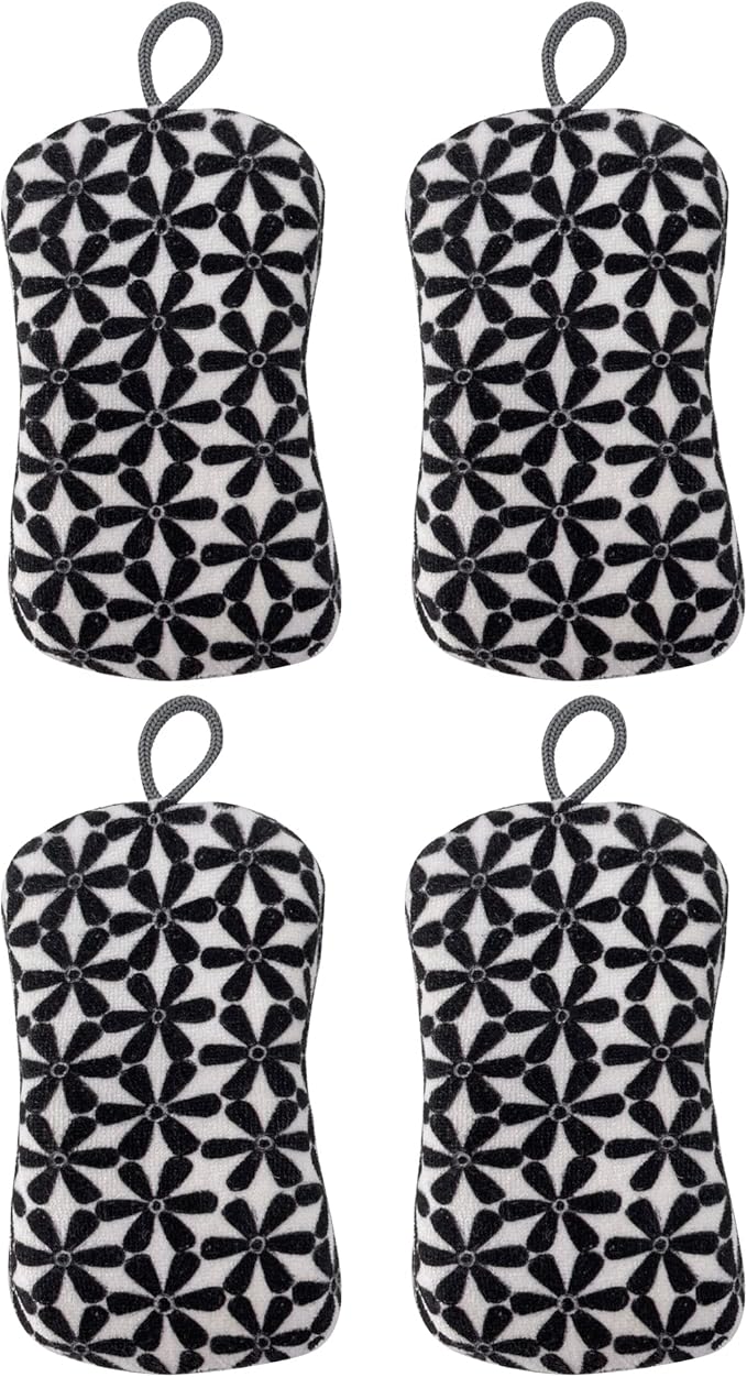 MÜkitchen Premuim Sponge for Dishes and Household Cleaning | Microfiber Print and Non-Scratch Scrub Pad | Set of 4 | (Our Nest)
