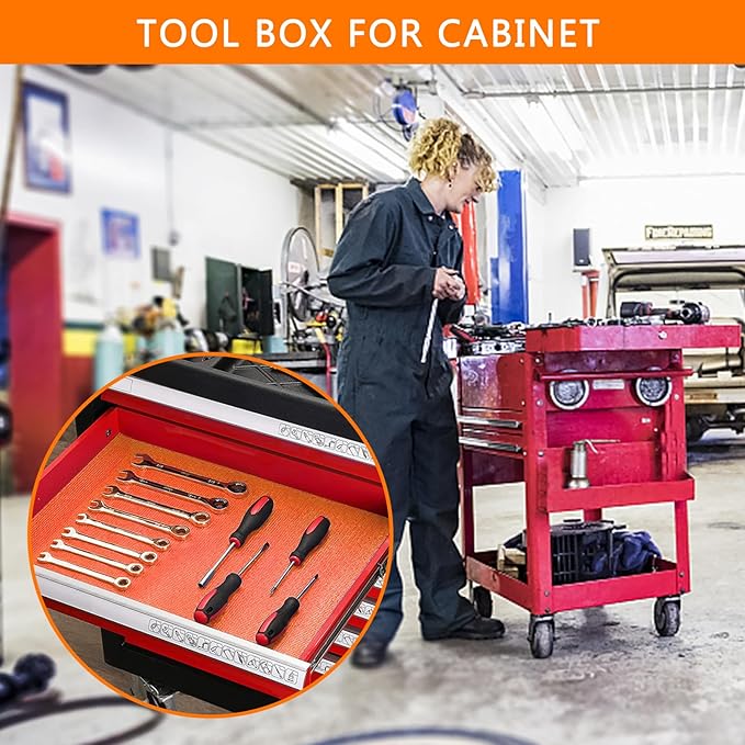 Foam Toolbox Liner Drawer Mat 1/8 Inch Thick X 16 Inch Wide X 6 Ft Long Orange, No Slip for Protecting Cabinet, Garage, Cart, Tool Box