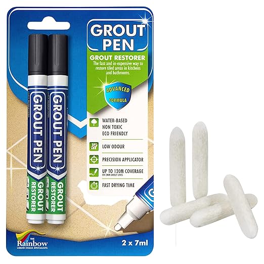 Grout Pen Tile Paint Marker: 2 Pack Black with 5 Pack Replacement Tips (Narrow, 5mm) - Waterproof Grout Colorant and Sealer Pen to Renew, Repair, and Refresh Tile Grout - Cleaner Coating Stain Pens