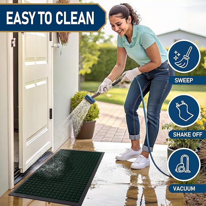 Smiry Front Door Mat Outside Entrance, Heavy Duty Natural Rubber Doormat, Non Slip Trap Dirt and Moisture Easy Clean, Low Profile Welcome Floor Mats for Indoor Outdoor Entry, 70x46.5 Inch, Black Green
