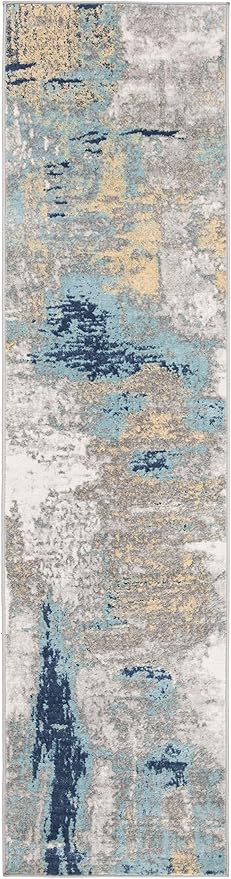 SAFAVIEH Jasper Collection Runner Rug - 2' x 18', Grey & Gold, Modern Abstract Design, Non-Shedding & Easy Care, Ideal for High Traffic Areas in Living Room, Bedroom (JSP101A)