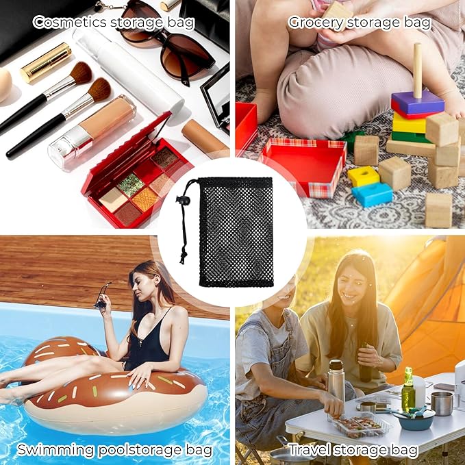6 Pcs Small Mesh Bags Drawstring, 6x4 Inch Mesh Drawstring Bag Small Net Bag Black Portable Draw String Storage Bags Mini Nylon Meshing Pouch Travel Stuff Pouch