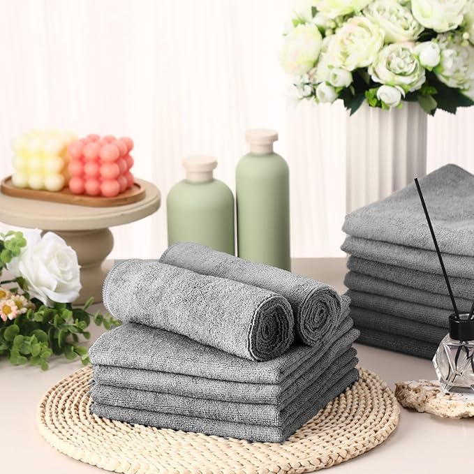 Shimeyao 50 Pack Bleach Proof Towels Microfiber Absorbent Resistant Hair Hand Towels Bulk Quick Dry for Barber Gym Bath Spa Shaving (Light Grey,16 x 29 Inch)