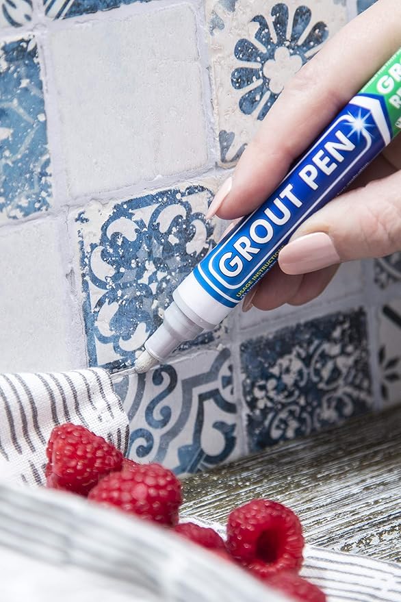 Grout Pen Tile Paint Marker: Waterproof Grout Colorant and Sealer Pen to Renew, Repair, and Refresh Tile Grout - Cleaner Coating Stain Pens - 2 Pack, 5mm Narrow Light Grey and 5mm Narrow White Tip