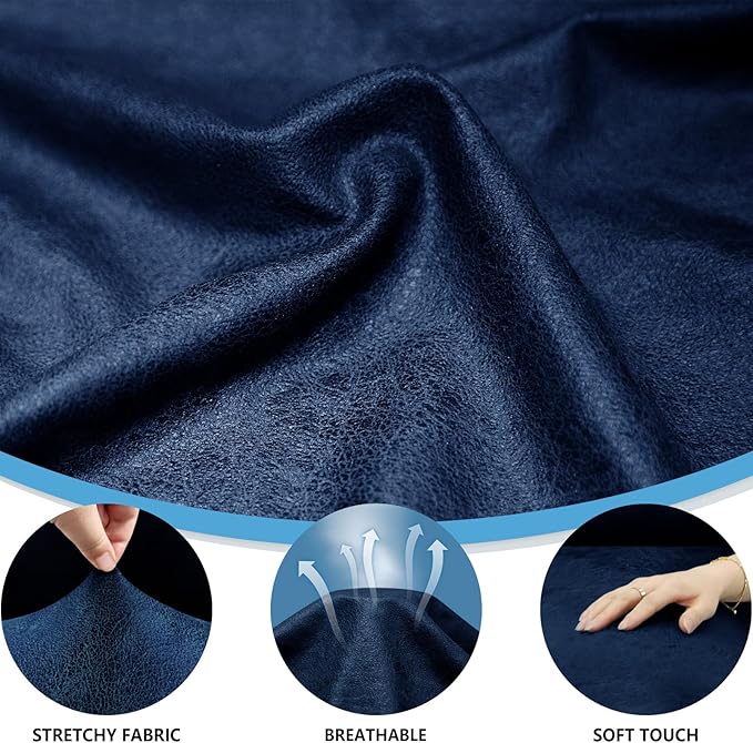 4-Piece T Couch Cover - Leather Look Slipcovers for 3 Cushion Sofa, Washable, Navy