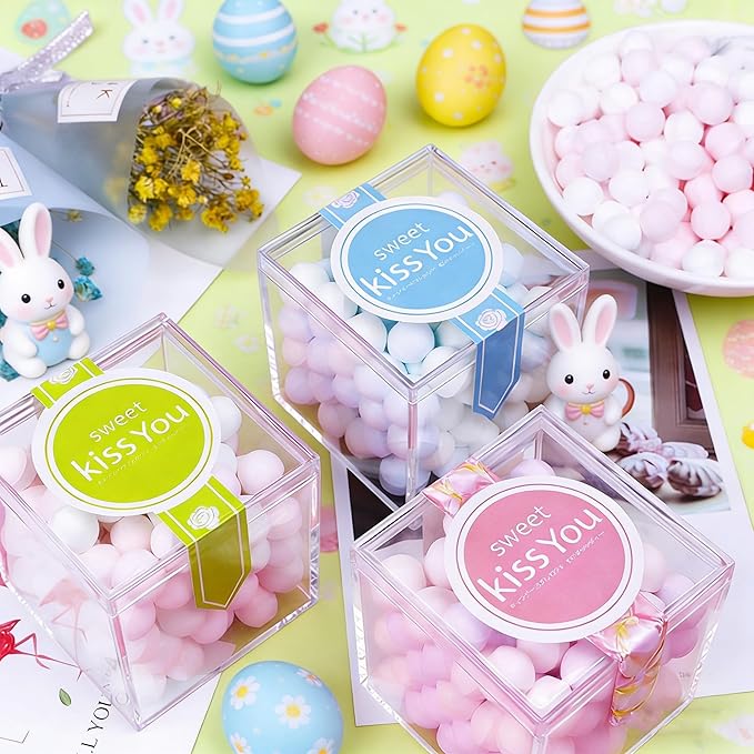 KissYou Acrylic Box Clear Storage Box with Lid, Plastic Square Cube for Display Birthday Easter Party Decoration Box