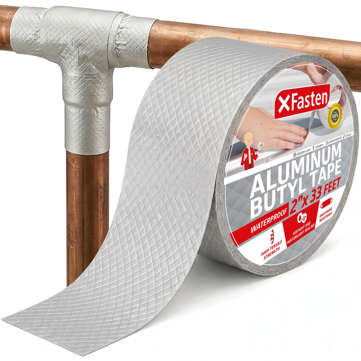 XFasten Super Waterproof Aluminum Butyl Tape, 2-Inch x 33-Foot - Image 1