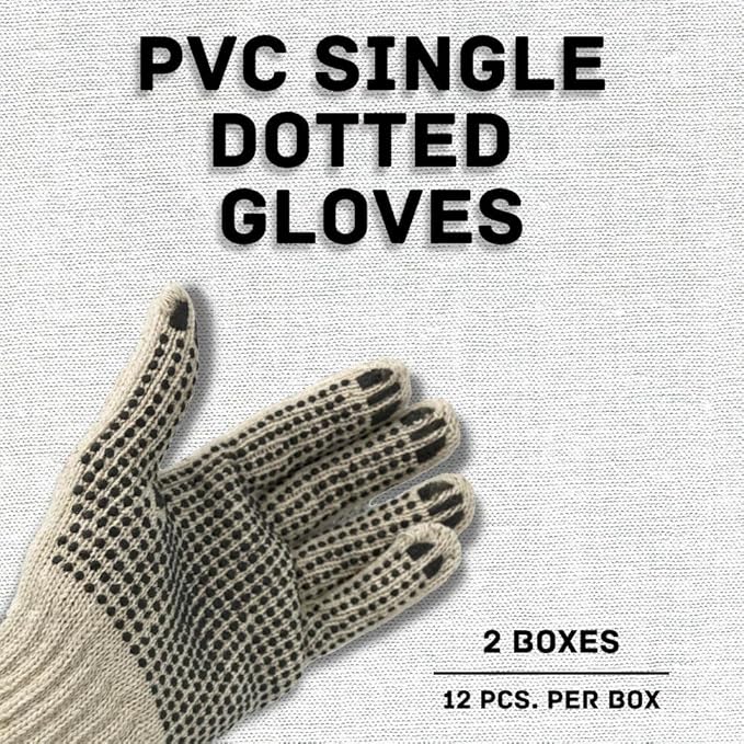 PackagingSuppliesByMail PSBM Cotton Work Gloves with Dotted Grip, Single Sided PVC Dots Provide Maximum Grip