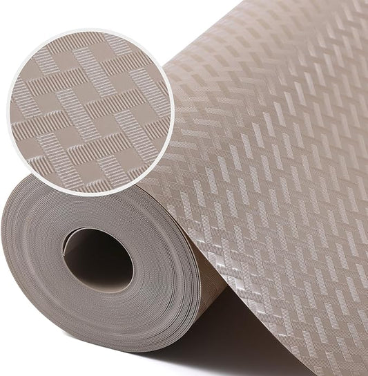 Beige Shelf Liners for Kitchen Cabinets Refrigerator Liners Waterproof & Oil-Proof Kitchen Cupboard Liner Drawer Mats EVA Material Non Adhesive Fridge Liner for Shelves 23.6 x 393.7 Inches