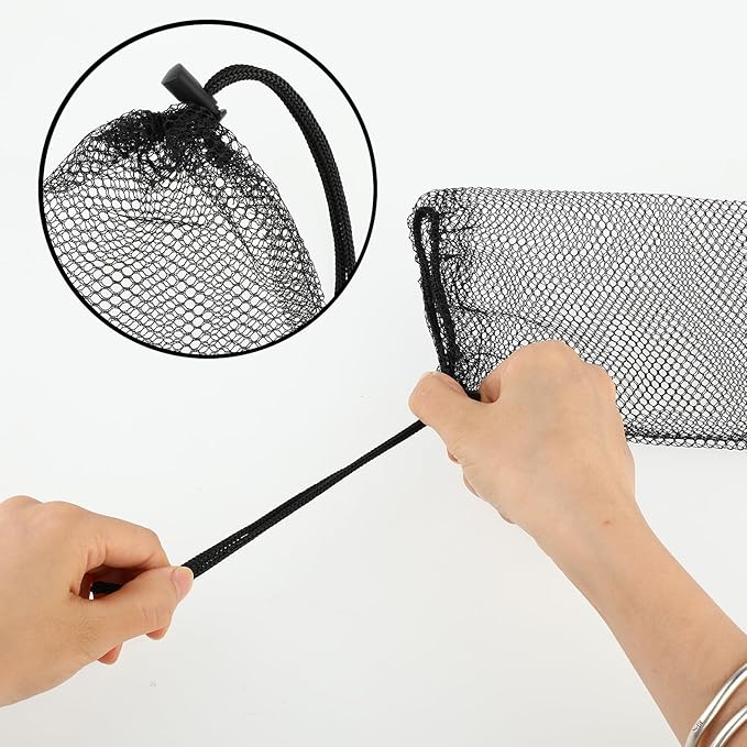 5 Pcs Small Mesh Bags, Small Mesh Drawstring Bag Storage Bag Laundry Meshs Bags for Gifts Scallop BagsMesh with Cord Lock Closure for Kitchen Jewelry Toys Gifts Wedding (Black,5.9 X 7.8 Inch) (5)