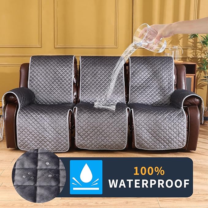 LUFEIJIASHI Non Slip Recliner Couch Covers for 3 Cushion Couch Sofa Reclining, Waterproof Recliner Sofa Covers 3 Seat, Velvet Reclining Couch Covers for Furniture Protector for Dogs Pets Dark Grey