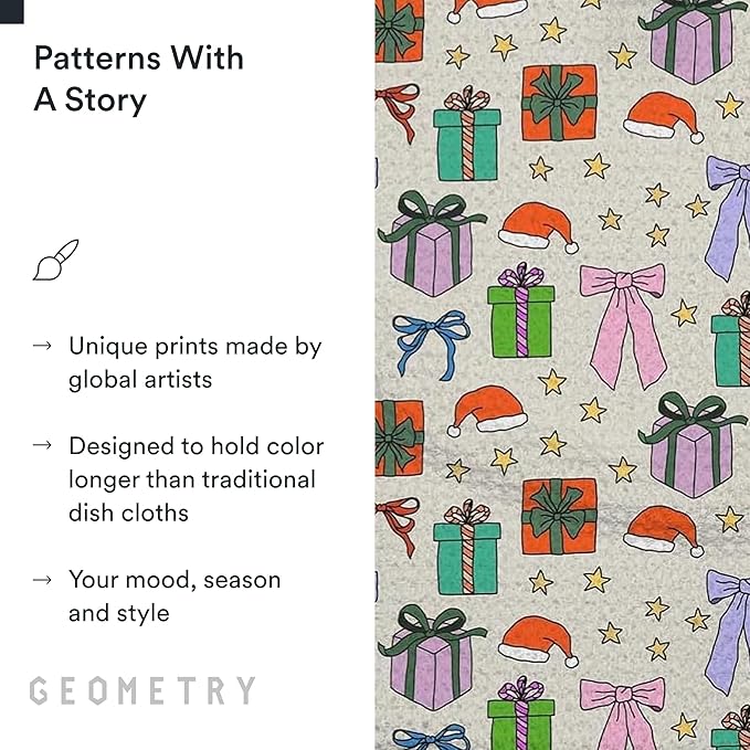 GEOMETRY Holiday Kitchen Dish Cloths - Quick Dry Dishcloths for Kitchen - Premium Dish Rags with Geoweave - 3-Pack Set (Wrapped Up, 10"x10")