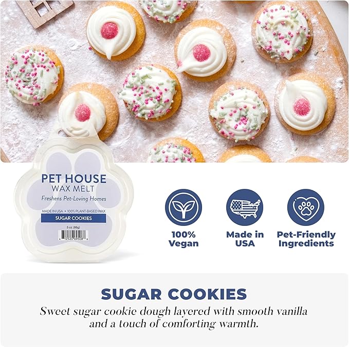One Fur All Pet House Sugar Cookies Scented Wax Melts, Natural, Plant Based Soy Wax Melts for Pet Odor, Long Lasting Fragrance for Fresh Smelling Homes
