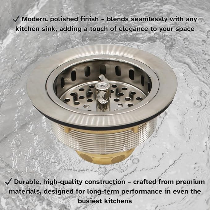 Westbrass D213-07 3-1/2" Wing Nut Twist Style Large Kitchen Sink Basket Strainer, Satin Nickel