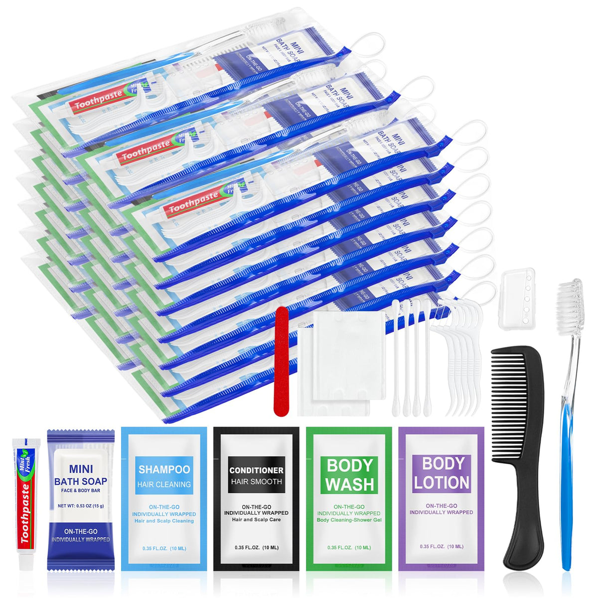 30 Set Personal Hygiene Kit Bulk,Blue 12-IN-1 Individually - Image 1