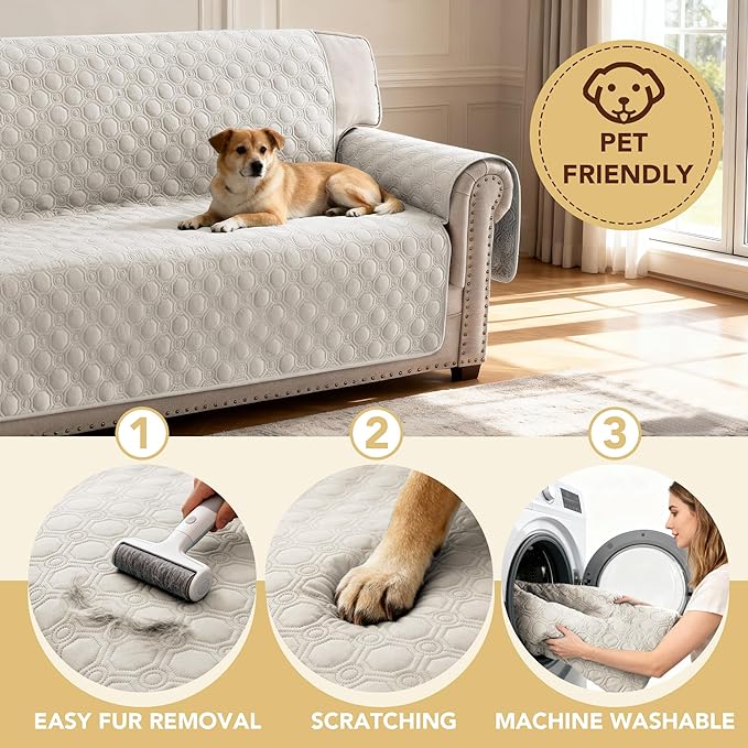 H.VERSAILTEX 100% Waterproof Chair Cover Thick Durable Couch Covers for Dogs Triple Non-Slip Furniture Protector Cover with Elastic Straps for Pet Cat(Chair, French Oak)