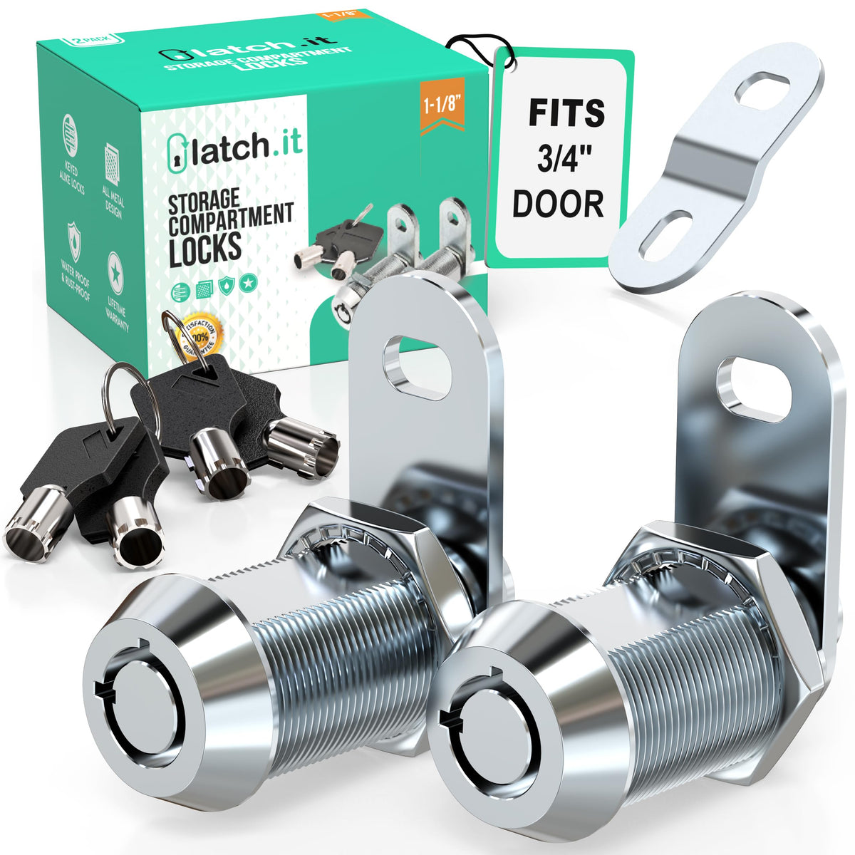 1-1/8" Cam Lock 2-Pack | Fits 3/4" Door | 100% Metal RV - Image 1