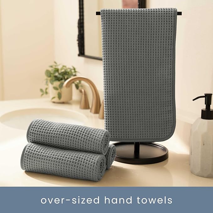 S&T INC. Aura Towel Set, 6 Piece Set, Premium Waffle Weave, Bath Towels, Wash Cloths and Hand Towels for Bathroom, Kitchen, and Home, Absorbent and Fast Drying Microfiber, 420gsm, 6 Pack, Grey